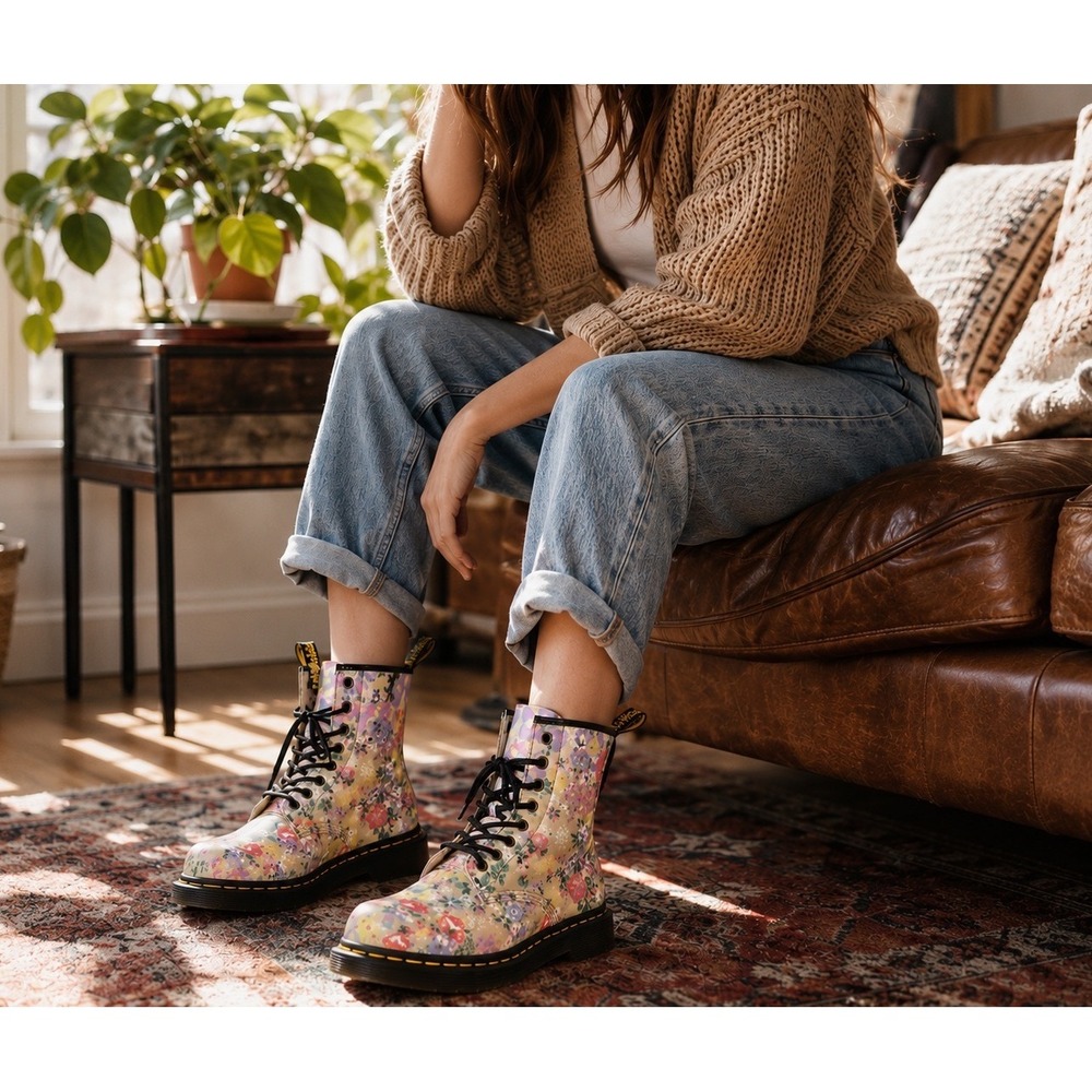 Dr. Martens 1460 Floral Mash Up Leather Combat Boots Women's US9 UK7 EU41 NEW